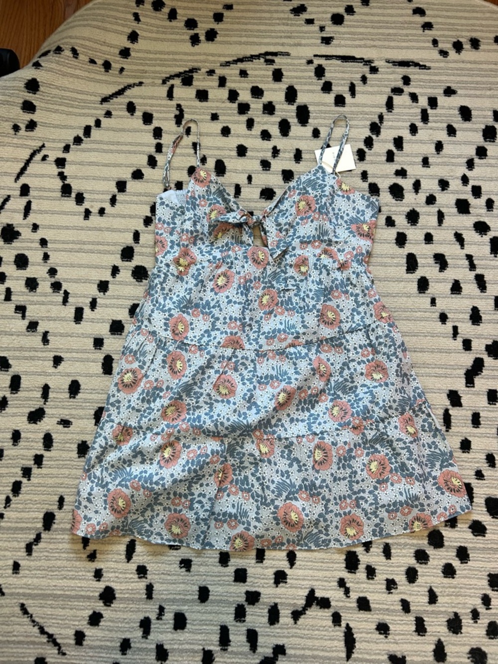 moodie Blue Floral Tiered Sundress with Pink Accents